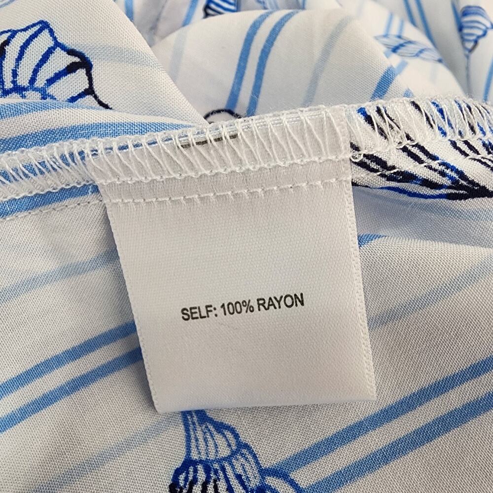 Jane And Delancey Shirt Blue Button Short Cuffed Sleeve Seashell Stripes Large - Picture 8 of 9